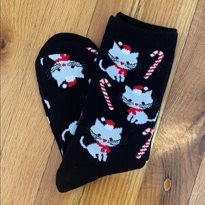 NWOT Cat/Candy Cane Themed Holiday Socks
